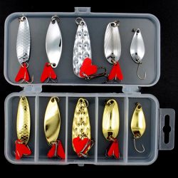 10 Teile/satz Gold Und Splitter Metall Jig Löffel Spinner Angeln Locken Wobbler Köder Set mit Angelgerät Box Kit Für angeln