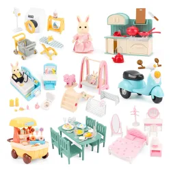 1:12 Miniaturmöbel Waldfamilie Küche Spielzeug Esstisch Puppenhaus Zubehör Badezimmer Rollenspiel für Mädchen Geschenke Spielzeug