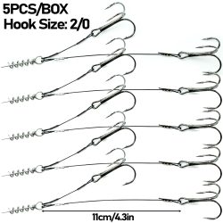 5PCS Hechtbarsch-Angelgerät mit scharfen Drillingen - Konstruktion aus Kohlenstoffstahl, # 2 # 1 # 1/0 # 2/0 Größen, für weichen Angelköder