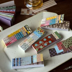 50 Blatt Vintage Washi-Papier-Stickerbuch, Grundfarben-Gittermuster, Scrapbooking, Junk Journal, Deko-Sticker