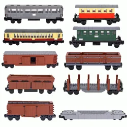 MOC City Dampfzugmotor mit Wagen: DIY High-Tech-Bausteinset für modulare Transportfahrzeuge