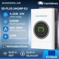 SANDISOLAR 4,2KW 24V Solar-Hybrid-Wechselrichter Parallel 9 Einheiten Max. PV-Eingangsleistung 5200W Eingebautes WLAN AI-App für Energiesysteme