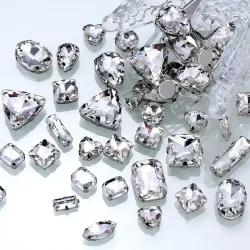 50 Stück/Größe Glas-Kristall-Nähsteine mit silberner Krallenbasis, Strasssteine für DIY Hochzeitskleid, Kopfschmuck, Schmuckperlen, Diamanten