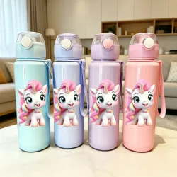 700ML Cartoon-Einhorn-Wasserflasche, Farbbeständiger Leichtgewichtiger Auslaufsicherer Wiederverwendbarer Becher, Stilvoll für Sport, Fitness, Arbeit, Studium