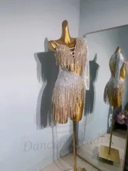 Latein-Tanzkleid für Erwachsene und Kinder, AB-Stein, hochwertiges, individuelles Diamant-Streifen-Quastenkleid, Cha-Cha-Tango-Damenbekleidung