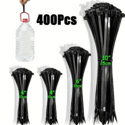 400-teiliges Kabelbinder-Set in verschiedenen Größen, robuste Nylon-Kabelbinder, selbstsichernde Kabelbinder in Schwarz und Weiß für das Heimbüro