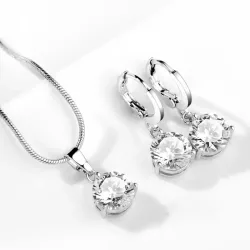 925er Sterlingsilber, trendiger Kristall-Anhänger, Halskette, Ohrringe, Schmuckset für Frauen und Mädchen, Hochzeit, Verlobung, Modeschmuck
