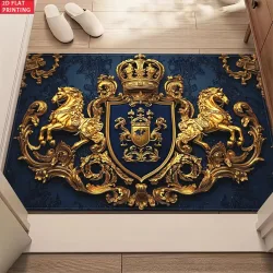 Royal Crest Teppich, Samt-Flanell, bedruckte Bodenmatte, luxuriöses Design, dekorativer Teppich, für den Außenbereich, Wohnzimmer, Heimdekoration