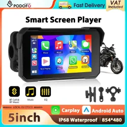 Podofo 5'' Motorrad-Monitor Carplay Android Auto IP68 Wasserdichter Smart Screen Player mit Unterstützung für Reifendruckerkennung GPS BT Monitor