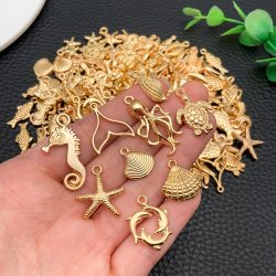 20/50/100 Stück KC vergoldetes Charm-Set mit Meeresmotiv (zufälliges Sortiment) ? DIY-Schmuckherstellungsset für Halsketten, Armbänder und Earri