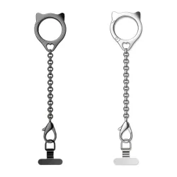 Niedliche Katzenkopf-Handyhülle aus Metall mit Umhängeband und abnehmbarer Ringschnalle, multifunktionale Kette, Handy-Gurt-Zubehör