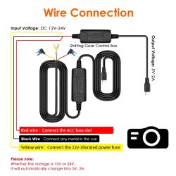24H Parküberwachung Step-Down Line GPS Mini USB/Typ-C Adapter für alle DVR DashCam 24H Parkplatz Aufnahme Register