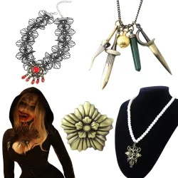 Village Bela Lady Dimitrescu Cosplay Halsketten Kostüm-Requisiten Spiel Resident Spitzenblumenkragen Broschen Halloween Geschenke für Frauen