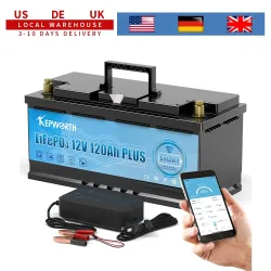 KEPWORTH 12V 120Ah LiFePO4-Batterie, integriertes 120A Bluetooth-BMS, perfekter Ersatz für Blei-Säure-Batterien für Wohnwagen