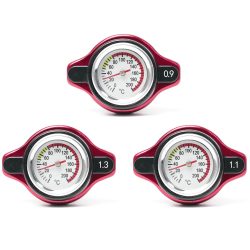 Rote Thermokühlerdeckel, Tankabdeckung, Wassertemperaturanzeige mit praktischem Sicher, 0,9 Bar/1,1 Bar/1,3 Bar, Auto- und Motorrad-Styling