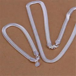 Edles Modeschmuck-Set aus 925er Sterlingsilber, Armbänder und Halskette für Damen und Herren, 6 mm weiche, flache Schlangenkette, 16/18/20/22/24 Zoll