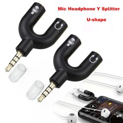 3,5 mm Kopfhörer-Mikrofon-Splitter-Adapter, U-förmig, Stereo, 3,5 mm, 1 bis 2, Audio-Splitter-Adapter für PS4, PC, Laptop, Ohr-Headset-Kabel