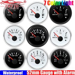 ZMFJH 7-Farben-Lichtzeiger, 52 mm, Kraftstoff-Wasserstandsanzeige, Voltmeter, Öldruckmesser, Wasser-Öltemperaturanzeige mit Alarm optional