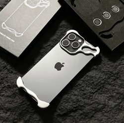Unregelmäßige Metall-Stoßfänger-Handyhülle für iPhone Air 13 14 15 16 17 Pro Max Plus mit Linsenschutzfolie, stoßfeste Abdeckung aus blankem Aluminium