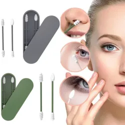 2Pcs Silikon Wiederverwendbare Baumwolle Tupfer Earpick Kit Mit Box Tragbare Doppel Headed Weiche Make-Up Tupfer Ohr Reinigung Set