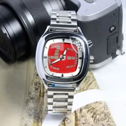 Rote Quarz-Uhr Farbige Quadratische Y2K-Zeiger Zahlen Dual-Display Stahl Personalisierbare Trendige Herrenuhren Business Dynamisches Design Uhr