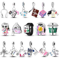 2024 versilberte Campus-Fahrrad-Buch-Gitarren-Charm-Perlen, passend für Original-Armreif, hängendes baumelndes Armband für Frauen, DIY-Schmuckherstellung