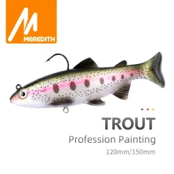 MEREDITH Forellen-Köder 12cm 15cm Kopf PVC Angelköder Schwimmende Kunstköder T-Schwanz Silikon Weichköder Swimbait Wobbler