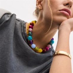 Sommerliche Strand-Halskette mit klobigen Perlen für Damen, mehrfarbig, handgefertigt, Perlen-Choker, Boho-Schmuck, Urlaubsgeschenke, Bijoux