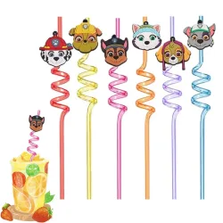 6 Stücke Paw Patrol Strohhalme Lebensmittelqualität Spirale Pipette Kinder Jungen Mädchen Geburtstag Party Dekoration Baby Shower Party Supplies Geschenke