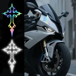 2-teiliges Set Tribal Cross Vinyl-Aufkleber, wasserfeste Aufkleber für Fahrräder, holografisch und silberfarben