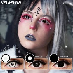 Visuashow schwarze Kontaktlinsen, Kosmetik, farbige Kontaktlinsen, 2 Stück, für den jährlichen Gebrauch, kleine Pupillen-Farbkontaktlinsen für Cosplay-Make-up, schwarze kontaktlinsen