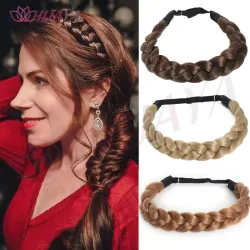Synthetisches Haar, geflochtenes Stirnband mit elastischem Band, Stil für Damen, Mädchen, Kinder, blond, braun, geflochtene Kopfbedeckung, Haargummi
