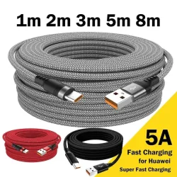 1m 2m 3m 5m 8m USB Typ-C Kabel 6A Superschnelles Ladekabel USB-C Verlängerungskabel für Huawei Xiaomi Vivo Leeco OnePlus Oppo