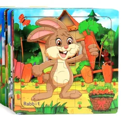 Neues 20-teiliges 3D-Holzpuzzle mit Cartoon-Tieren und Fahrzeugen, Montessori-Lernspielzeug für Kinder von 3-6 Jahren