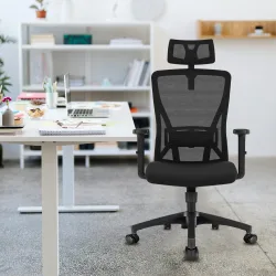 Durrafy Bürostuhl, Computer-Schreibtischstuhl, ergonomischer Chefsessel mit Lordosenstütze, verstellbarer Drehstuhl, schwarz