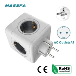 MASSFA Multi EU-Steckdosenleiste, elektrischer Stecker, Würfel, mehrere Verlängerungssteckdose mit 5 AC-Steckdosen, 3680 W-Adapter für das Heimbüro