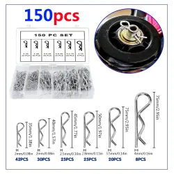 100/150 Stück Splinte, Federverbinder, 2 mm, R-Clips, Schienen-Sortiment, verzinkte Federstifte, Sicherheitsnadel-Set