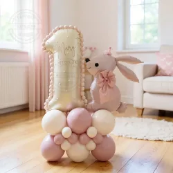 54 Stück rosa Osterhase Cartoon Kaninchen Folienballons Set Zahlen 1-9 für 1. Geburtstag Party Babyparty 2026