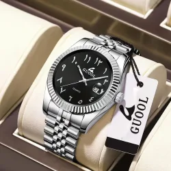 NONE, Neue Trendige Herren-Armbanduhr aus Edelstahl mit Fünf-Glieder-Armband, Arabischen Ziffern, Business-Stil, Rundem Gehäuse, Kalenderfunktion, Valentinstag-Geschenk, Vatertag-Geschenk,