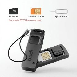 BUDI Anti-Verlust SIM-Karten-Auswurfstift-Aufbewahrungsbox, universeller Handy-Stahl-Auswurfstift, SIM-TF-Kartenhalter-Öffner, Schlüsselanhänger
