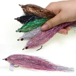 4/0 Holographische Glitzer-Tinsel 3D Fischauge Hechtfliegen Raubfisch-Fliegenfischen Streamer Salzwasser-Köderfisch-Fliege Forellen- und Hecht-Angelköder