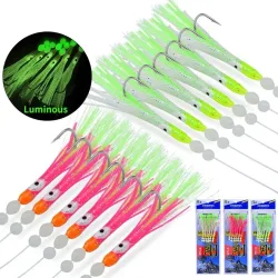 6 Stück OPP/Set Leuchtende Cluster-Softköder, Aal-Sabiki-Rigs, Schnurhaken, Köder für Fische, Saury, Tintenfisch, Makrele, Scad, Salzwasserangeln