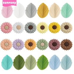 Sunrony 10 Stück Mini Blatt Blume Silikon Perlen für Schmuckherstellung Lebensmittelqualität DIY Schnullerkette Halskette Zubehör Babyspielzeug
