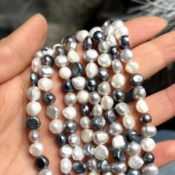18 cm natürliche graue Süßwasserperlen, vierseitige helle Perle, lose Abstandsperlen für die Herstellung von DIY-Schmuck, Halskette, Armband, 7?8