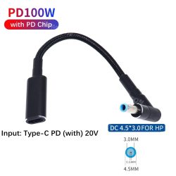 Typ C auf 4,5 x 3,0 mm Steckerkonverter 100 W USB C PD Schnellladekabel für HP/Dell Laptop-Ladegerät DC 4,5 x 3,0
