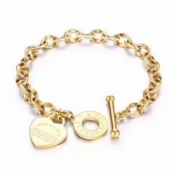 NONE, 1 Stück Edelstahl-Armband mit Herzanhänger, OT-Verschluss Unisex-Paararmband