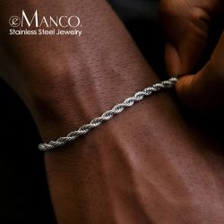 EManco 2/3/4/5MM Gedrehte Seilkette Armband für Damen und Herren Hip-Hop Punk Silberfarben Edelstahl Modeschmuck
