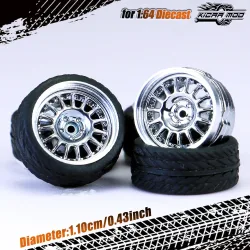 Kicarmod 1/64 Modellauto ABS-Räder mit Gummireifen, Nietenachse, Metallfelgen, Durchmesser 11mm, Umbauteile für Modellauto MINIGT