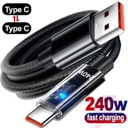240 W Schnelllade-USB-Typ-C-Datenkabel Hochgeschwindigkeits-Datenübertragungskabel Digitalanzeige Nylon Typ C auf C-Kabel für iPhone Samsung