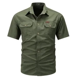 Herren-Cargo-Hemden mit Umlegekragen, Kurzarm, Mehrere Taschen, Atmungsaktive Arbeitshemden, Outdoor-Taktische Freizeithemden für Männer, Sommer-Bluse